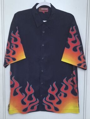 Vtg JNCO (2001) 8 Ball/ Flames Button Down Short Sleeve Shirt, Mns L, Exc. Cond!